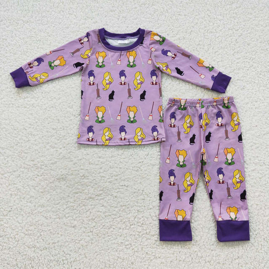 Baby Girls Halloween Purple Witches Pajamas clothes sets
