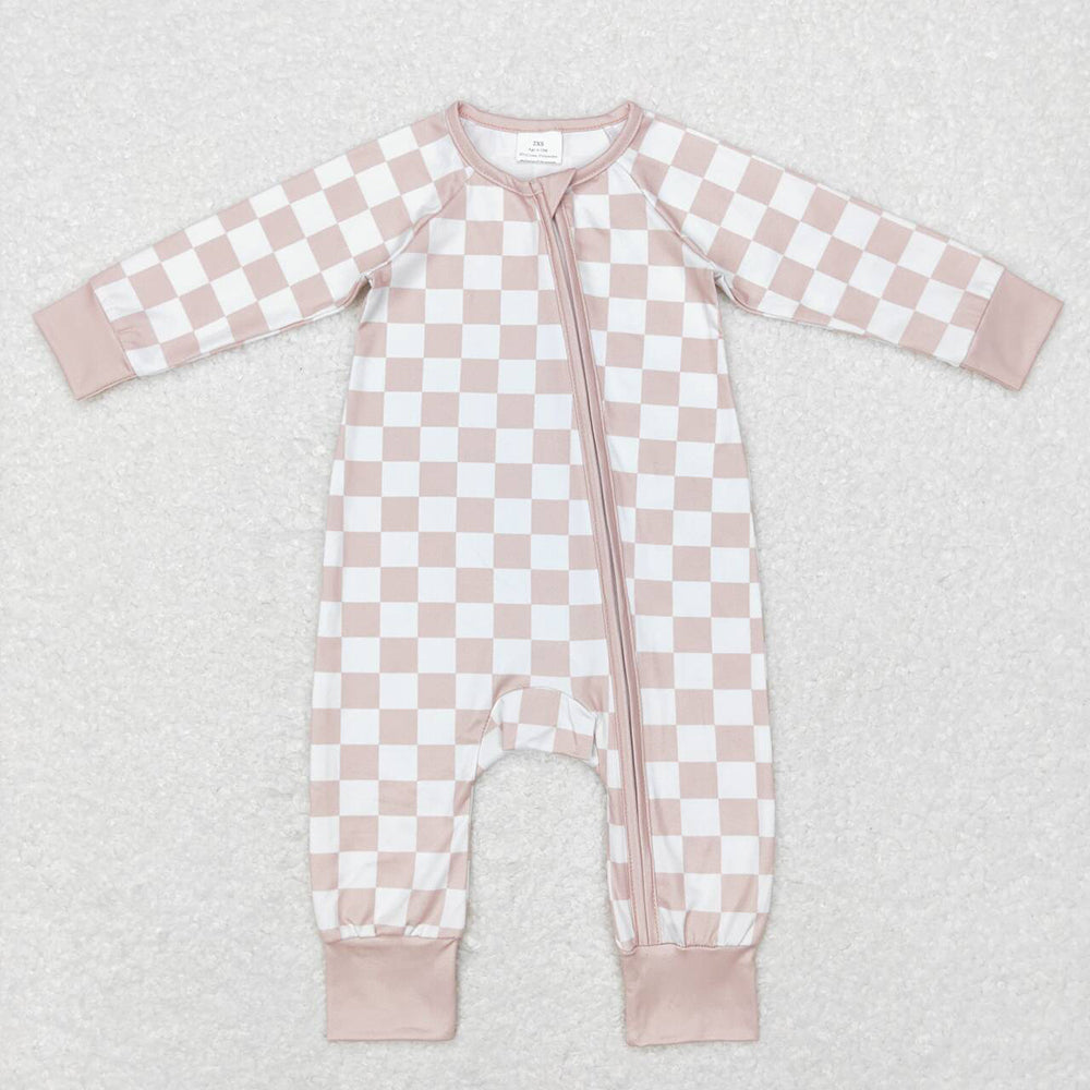 Baby Infant Kids Boys Girls Checkered Long Sleeve Zip Sleepers Rompers