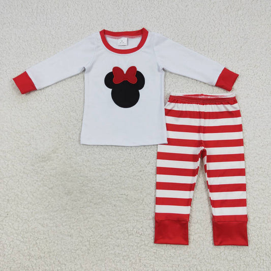 Baby Girls Cartoon Head Tee Stripes Pants Pajamas Clothes Sets