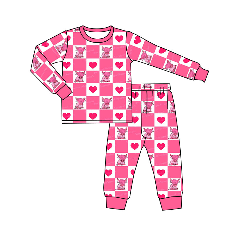 Baby Girls Western Highland Cow Pink Pants Jammies Pajamas Sets Preorder(moq 5)