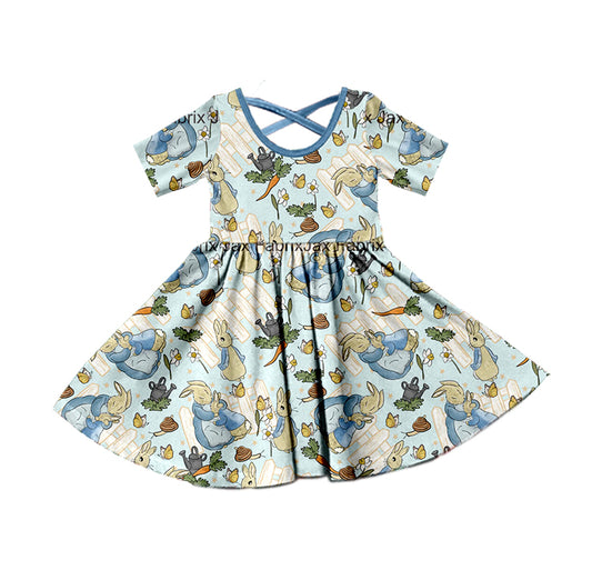 Baby Girls Easter Rabbit Short Sleeve Knee Length Dresses Preorder(moq 5)