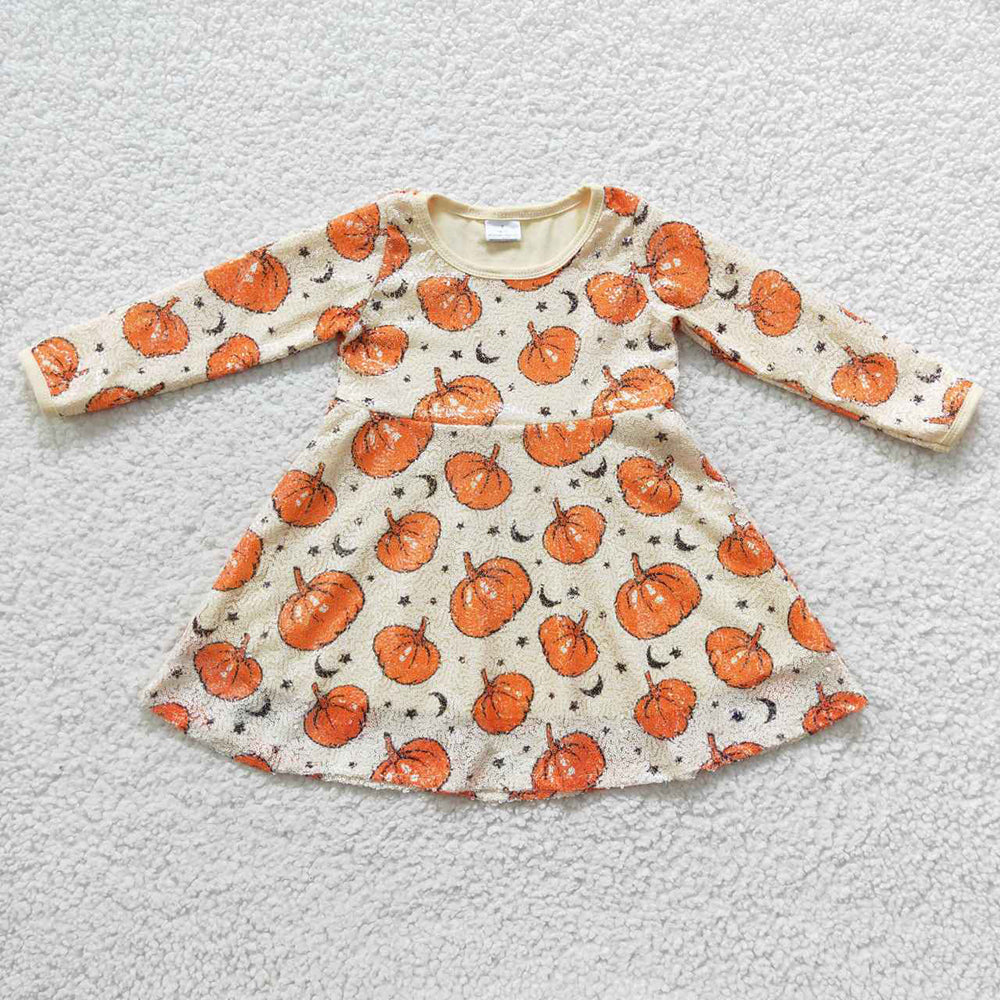 Baby Girls Halloween Pumpkin Sequin Knee Length Dresses