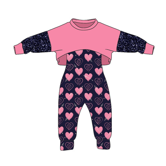 Baby Girls Valentines Hearts 2pcs Jumpsuits Clothes Sets Sets preorder(moq 5)