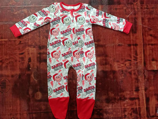 Baby Infant Kids Christmas Santa Smile Footie Zip Rompers preorder(moq 5)