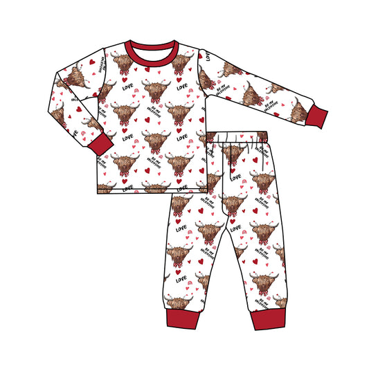 Baby Boys Western Highland Cow Red Top Pants Pajamas Sets Preorder(moq 5)