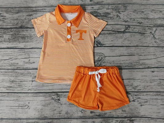 Baby Boys Orange Stripes T Team Short Sleeve Tee Shirt Shorts Clothes Sets preorder(moq 5)