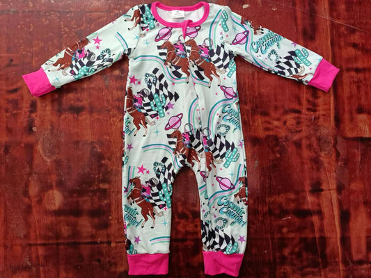 Baby Infant Girls Western Cactus Horse Zip Rompers preorder(moq 5)