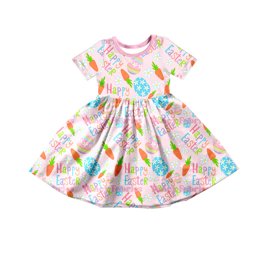 Baby Girls Happy Easter Carrot Spring Knee Length Dresses Preorder(moq 5)