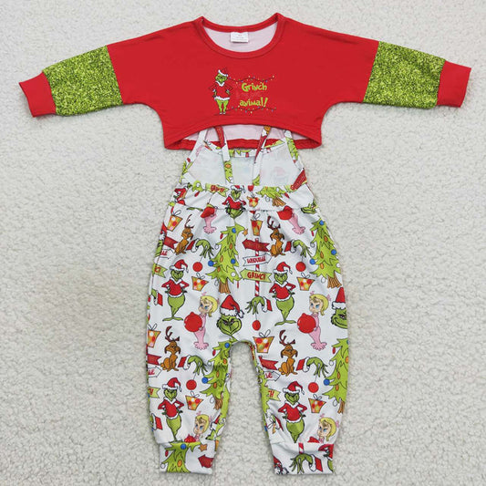 Baby Girls Christmas Green Frog 2pcs Jumpsuits Clothes Sets