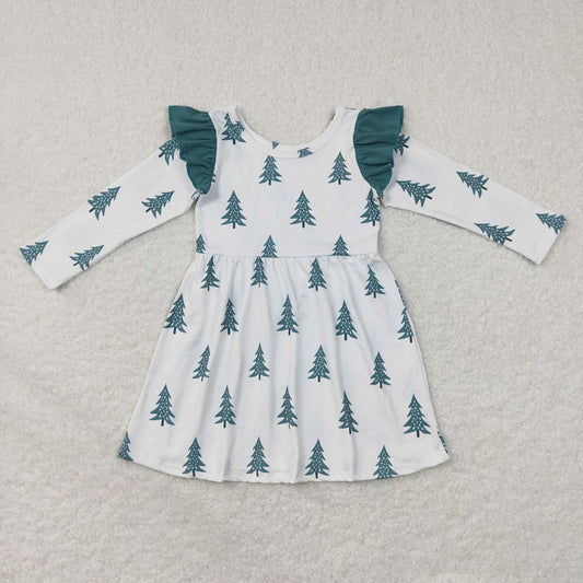 Baby Girls Christmas Green Tree Long Sleeve Dresses