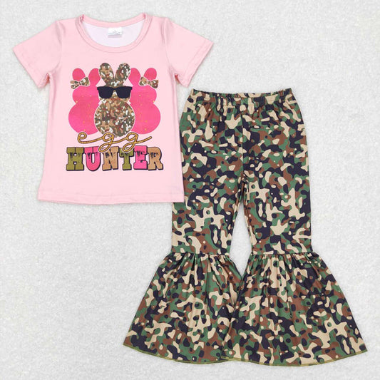 Baby Girls Easter Rabbit Hunter Shirts Tops Camo Bell Pants Clothes Sets