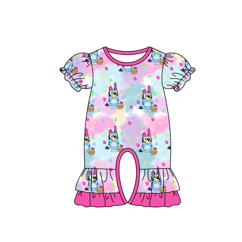 Baby Girls Easter Blue Dogs Rabbit Ears Ruffle Rompers preorder(moq 5)