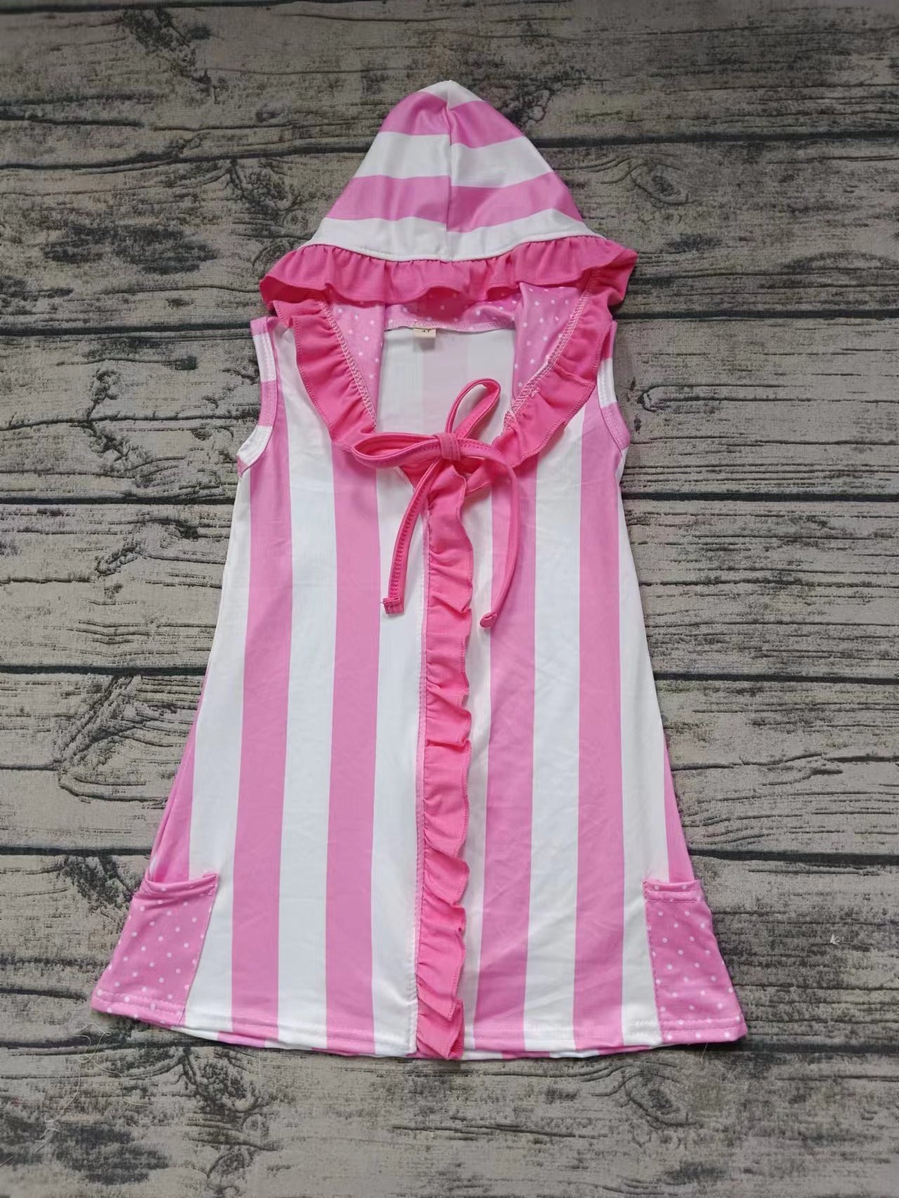 Baby Girls Pink Stripes Hooded Knee Length Cover Up Preorder(moq 5)