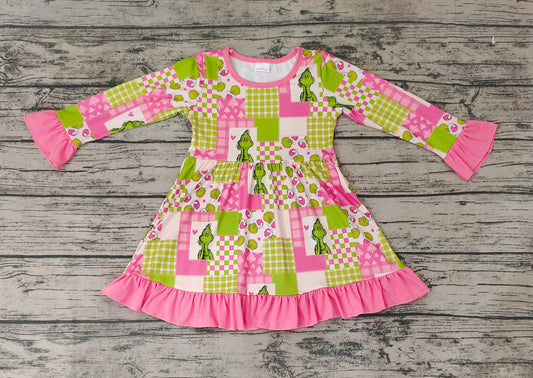 Baby Girls Christmas Green Pink Ruffle Knee Length Dresses