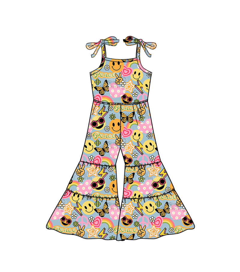 Baby Girls Peace Hearts Straps Bell Pants Jumpsuits Preorder(moq 5)