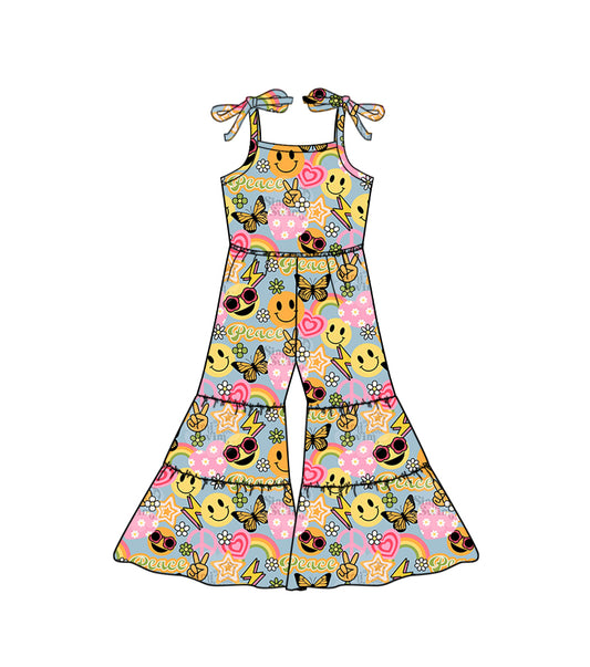 Baby Girls Peace Hearts Straps Bell Pants Jumpsuits Preorder(moq 5)