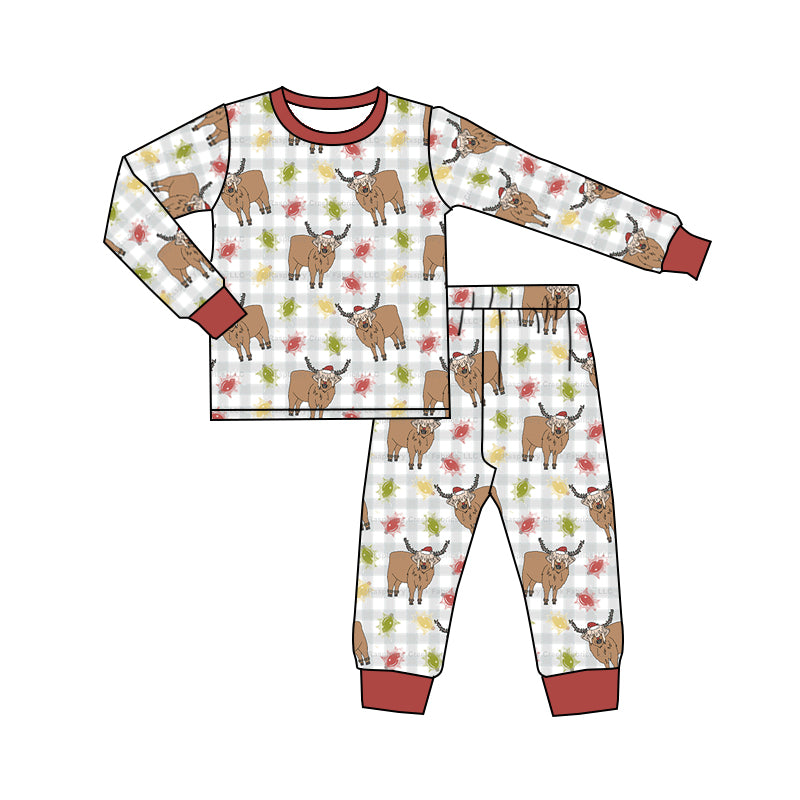 Baby Kids Christmas Cow Pajamas Clothing Sets preorder(moq 5)