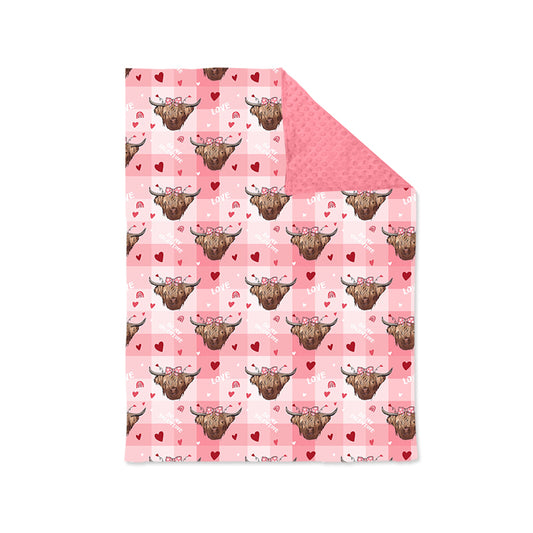 Baby Girls Pink Western Highland Cow Minky Blankets preorder(moq 5)