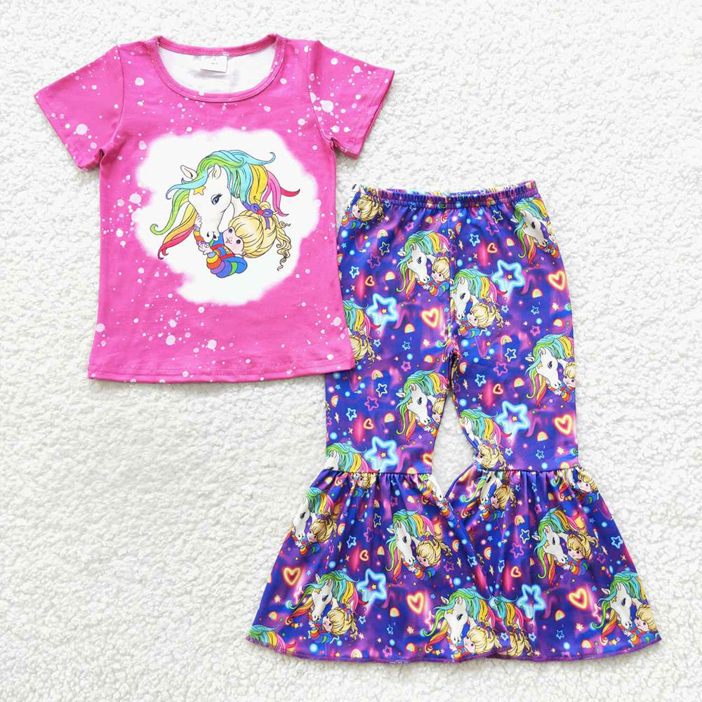 Baby Girls Purple Unicorn Bell Pants Clothes Sets