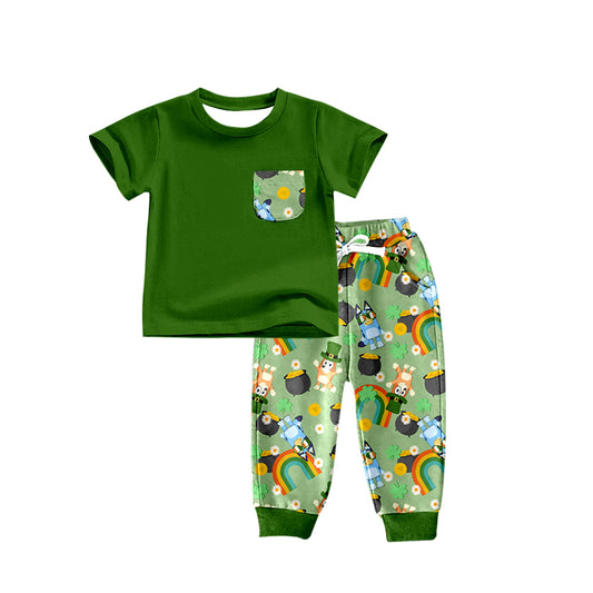 Baby Boys St Patrick Day Cartoon Dog Top Pants Clothing Sets Preorder(moq 5)