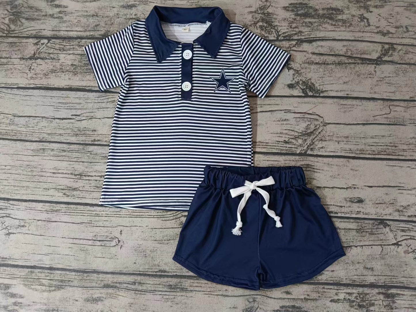 Baby Boys Blue Stripes Star Team Short Sleeve Tee Shirt Shorts Clothes Sets preorder(moq 5)