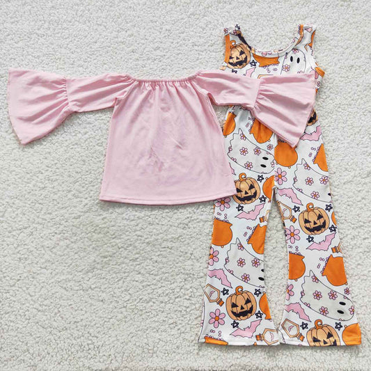 Baby Girls Halloween Ghost Flowers Jumpsuits 2pcs clothes set