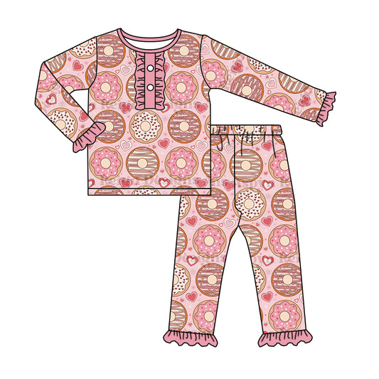 Baby Girls Pink Donuts Shirts Top Valentines Pajamas Clothes Sets preorder(moq 5)