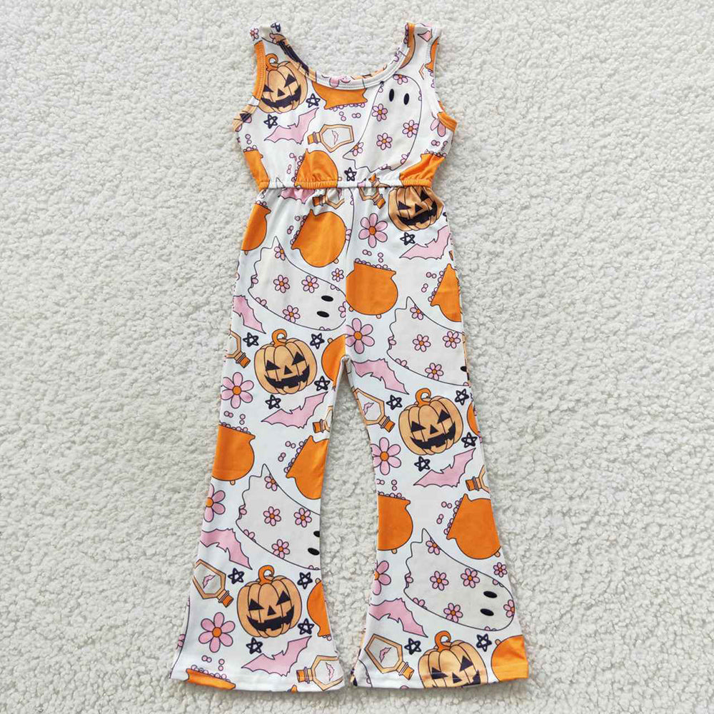 Baby Girls Halloween Ghost Flowers Bell Bottom Jumpsuits