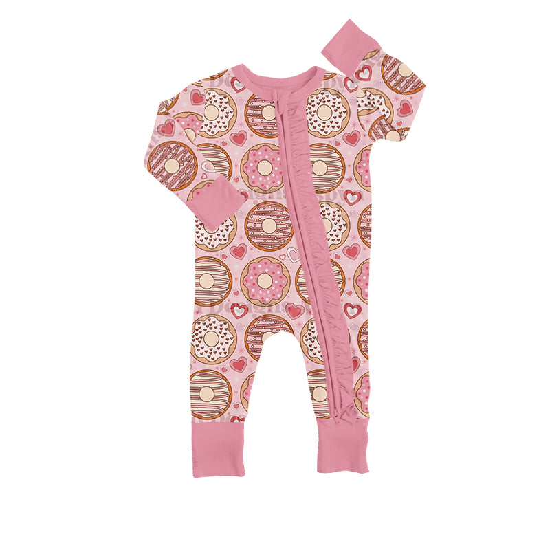 Baby Girls Dnouts Valenitnes Long Sleeve Zip Rompers preorder(moq 5)