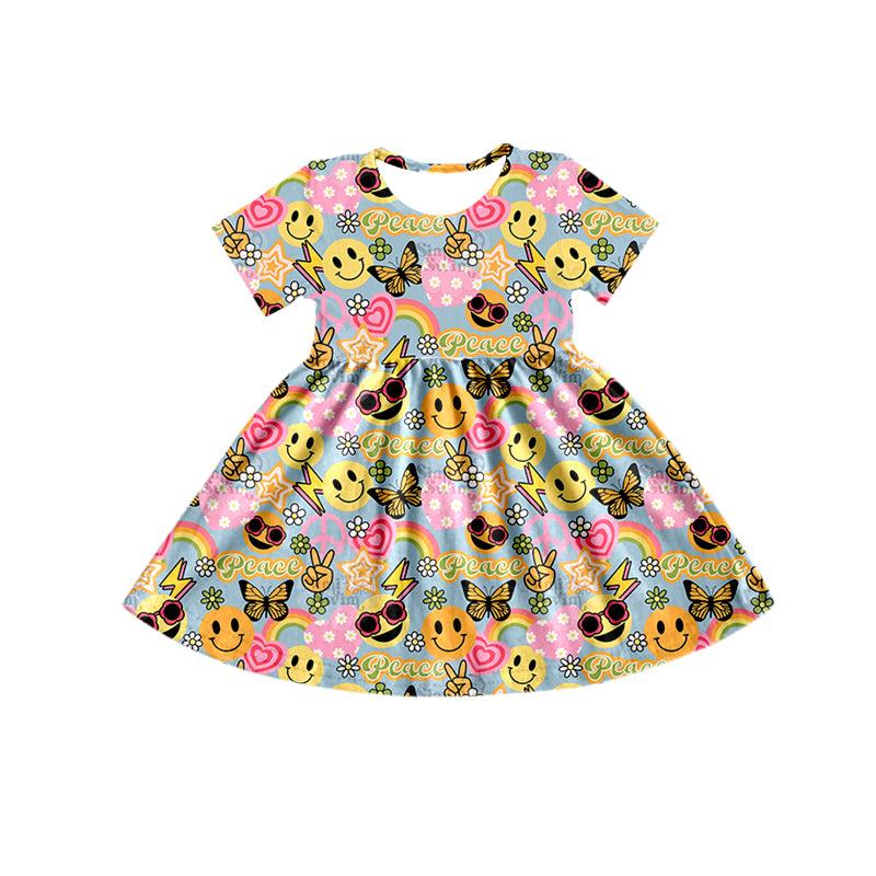 Baby Girls Peace Hearts Short Sleeve Knee Length Dresses Preorder(moq 5)