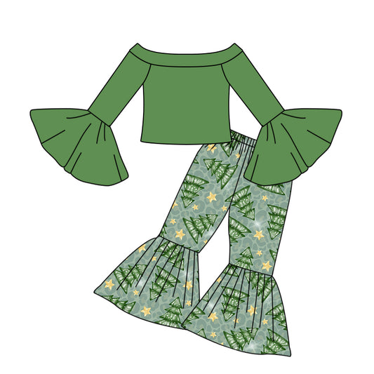 Baby Girls Christmas Tree Bell Pants Green Clothing Sets preorder(moq 5)