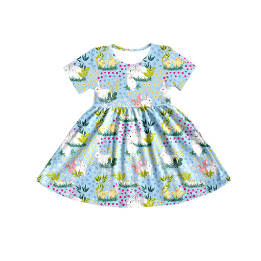 Baby Girls Easter Rabbit Short Sleeve Knee Length Dresses Preorder(moq 5)