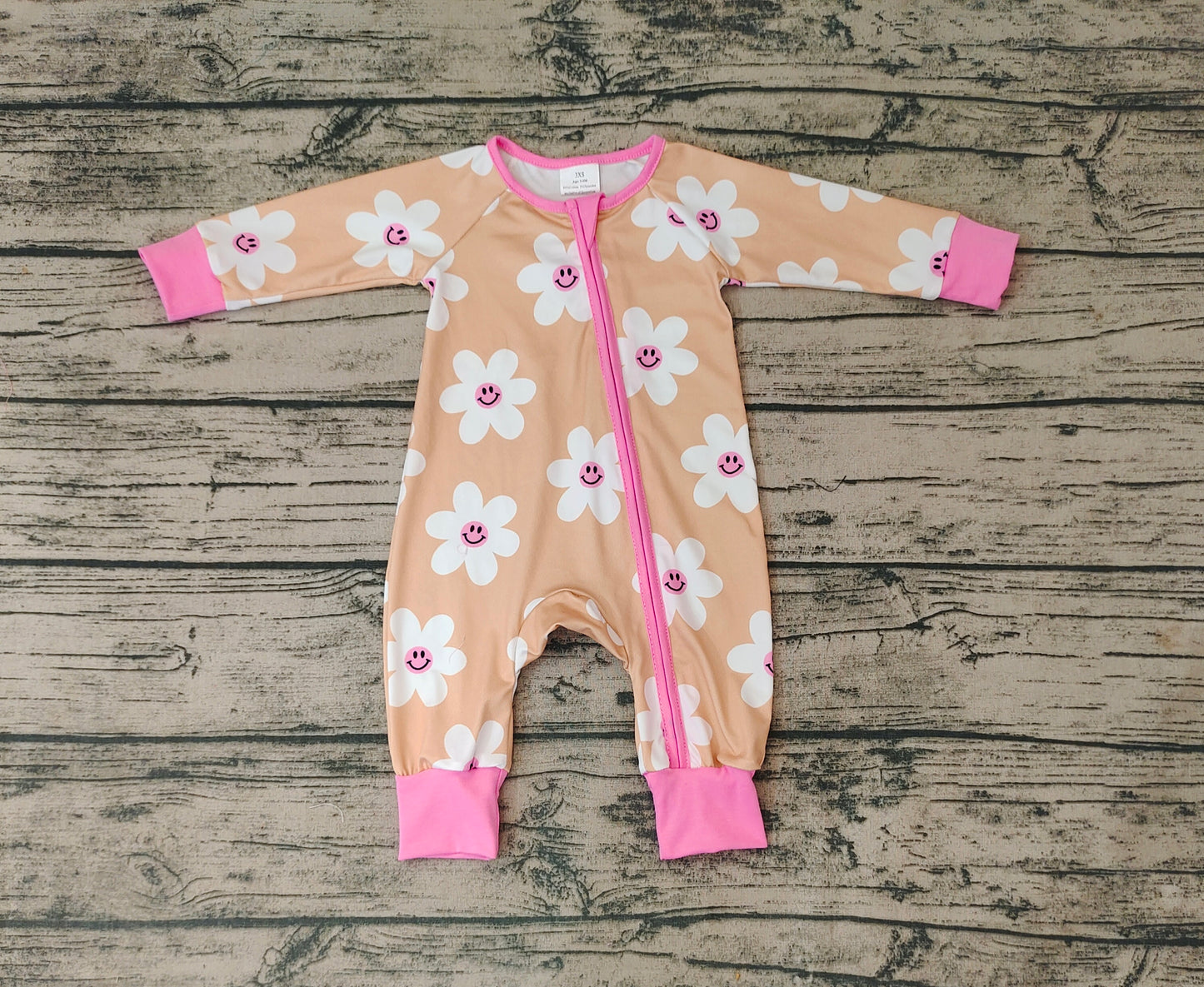 Baby Infants Girls Yellow Flowers Zip Long Sleeve Rompers