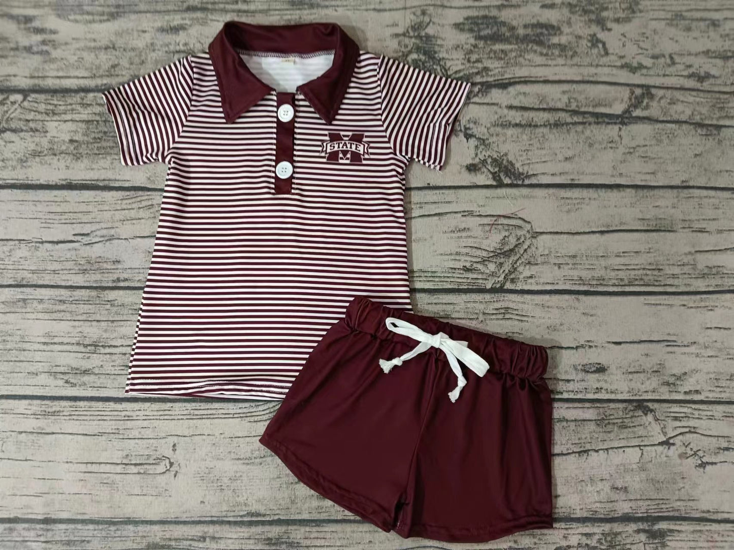 Baby Boys Dark Red Stripes Team Short Sleeve Tee Shirt Shorts Clothes Sets preorder(moq 5)