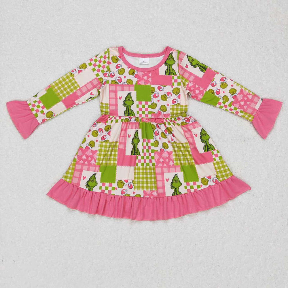 Baby Girls Christmas Green Pink Ruffle Knee Length Dresses