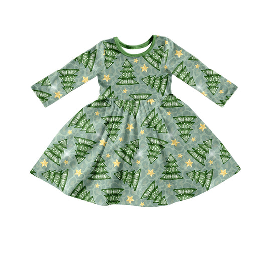 Baby Girls Christmas Green Tree Twirl Dresses preorder(moq 5)