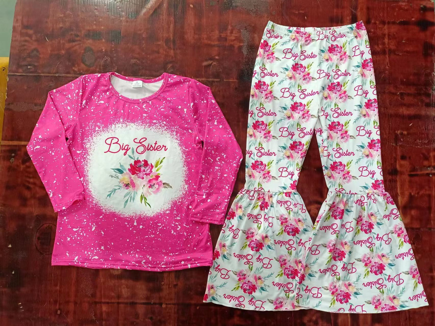 Baby Girls Big Sister Flowers Top Bell Pants Clothing Sets preorder(moq 5)