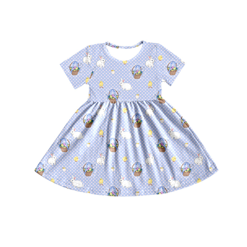 Baby Girls Easter Rabbit Dots Short Sleeve Knee Length dresses Preorder(moq 5)