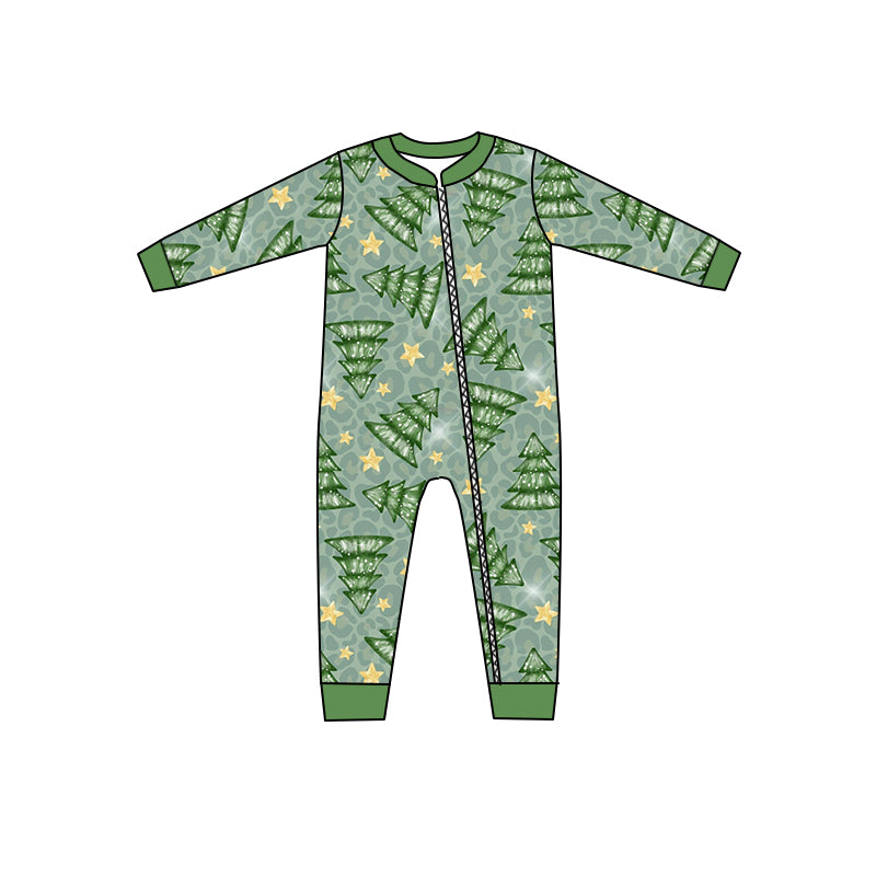 Baby Boys Christmas Tree Green Zip Rompers preorder(moq 5)