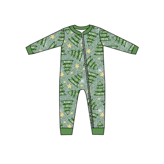 Baby Boys Christmas Tree Green Zip Rompers preorder(moq 5)