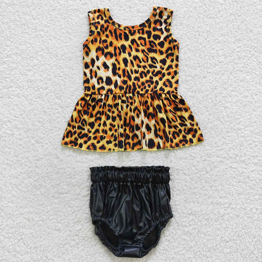 Baby Girls Leopard Tunic Pleather Bummie Sets