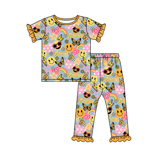 Baby Girls Peace Hearts Shirts Pants Pajamas Sets Preorder(moq 5)