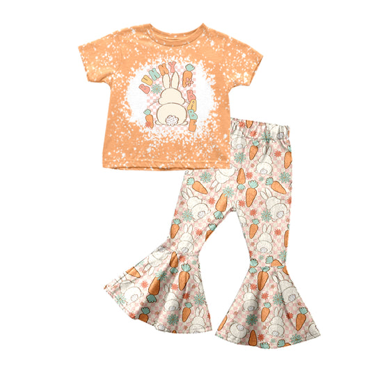 Baby Girls Easter Bunny Babe Orange Top Bell Pants Sets Preorder(moq 5)