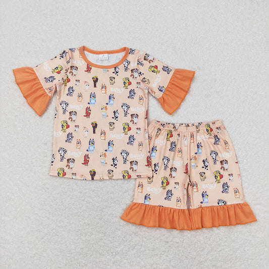 Baby Girls Orange Dogs Shirts Shorts Pajamas Clothes Sets