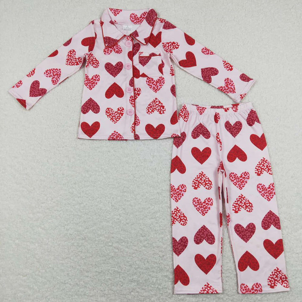 Baby Girls Valentines Pink Red Hearts Buttons Shirts Pants Pajamas Clothes Sets