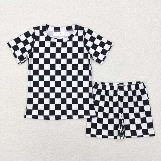 Baby Kids Black Checkered Summer Shorts Pajamas Clothes Sets