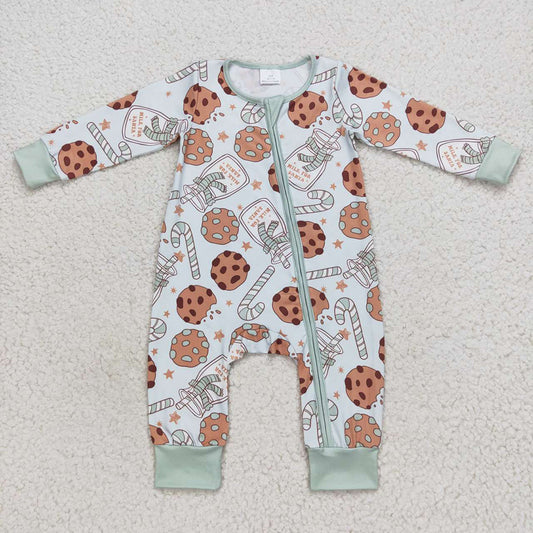 Baby Infant Boys Green Christmas Cookie Zip Rompers