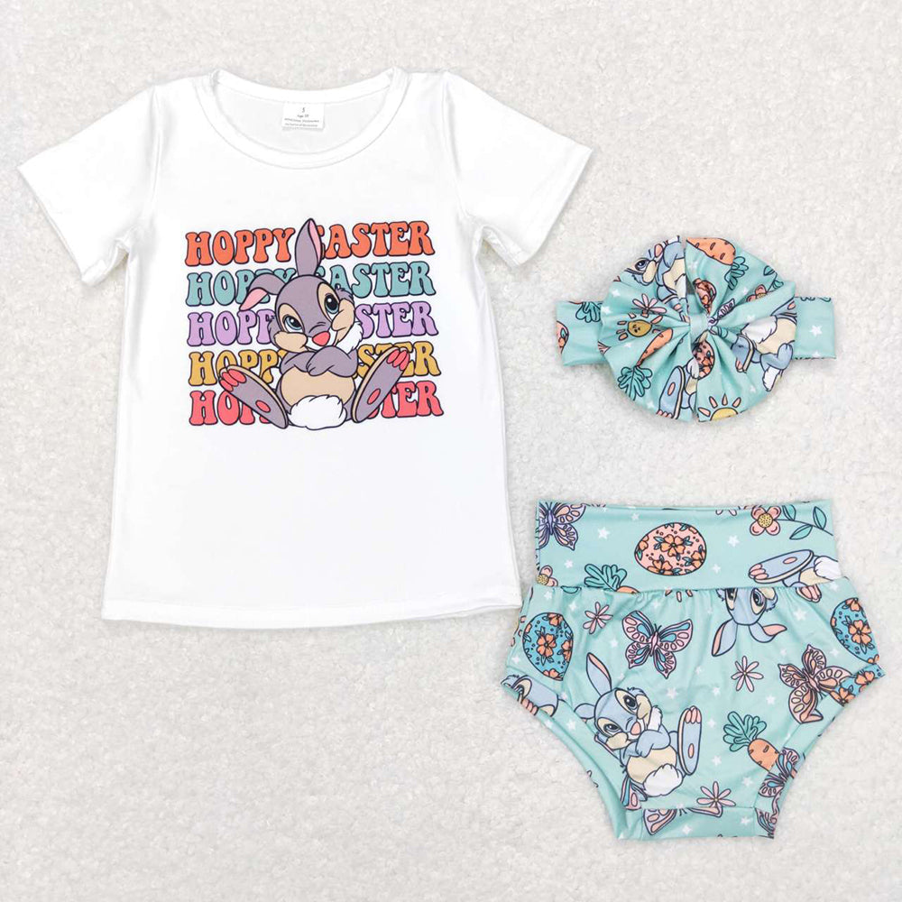 Baby Girls Hoppy Easter Rabbit Top Bummie Sets