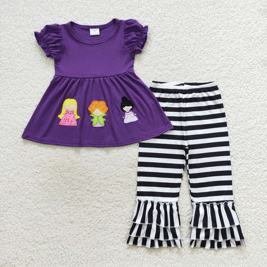 Baby Girls Halloween Witches Purple Tunic Double Ruffle Pants Clothes Sets