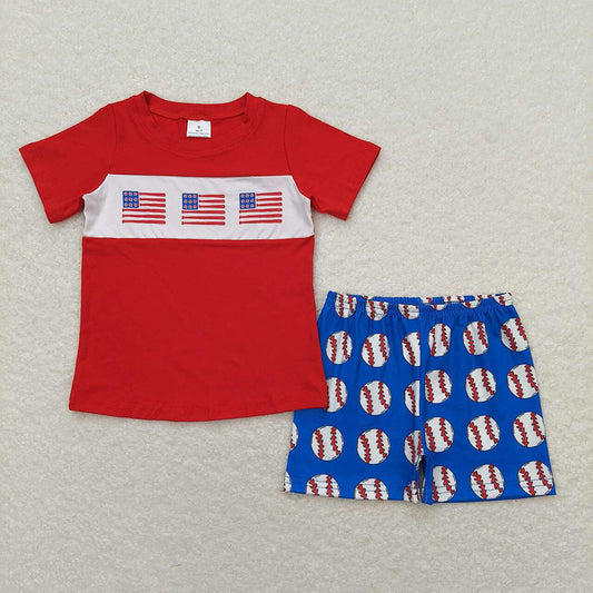Baby Boys Baseball Flags Shirt Top Shorts Clothes Sets